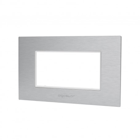 Placca 4 Moduli Argento In Alluminio Compatibile Bticino Living Light
