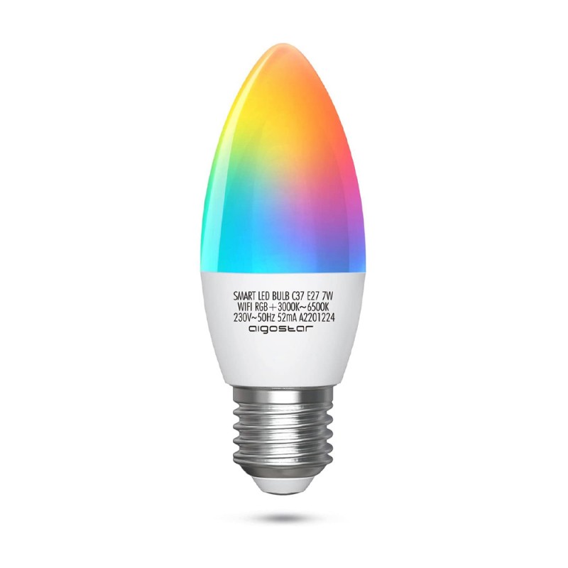 Aigostar 2X LAMPADINA SMART 7W LED WIFI COMPATIBILE ALEXA GOOGLE HOME RGB CW C37 E27 