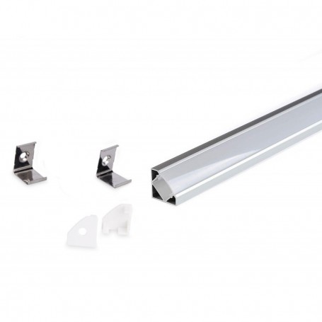 Profilo in Alluminio Angolare per Striscia Led Anodizzato 2 Metri Kit Completo