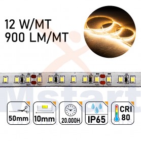 Striscia Led 12W/MT 24V PCB 10mm 600 Led SMD 2835 IP65 3000K 5MT