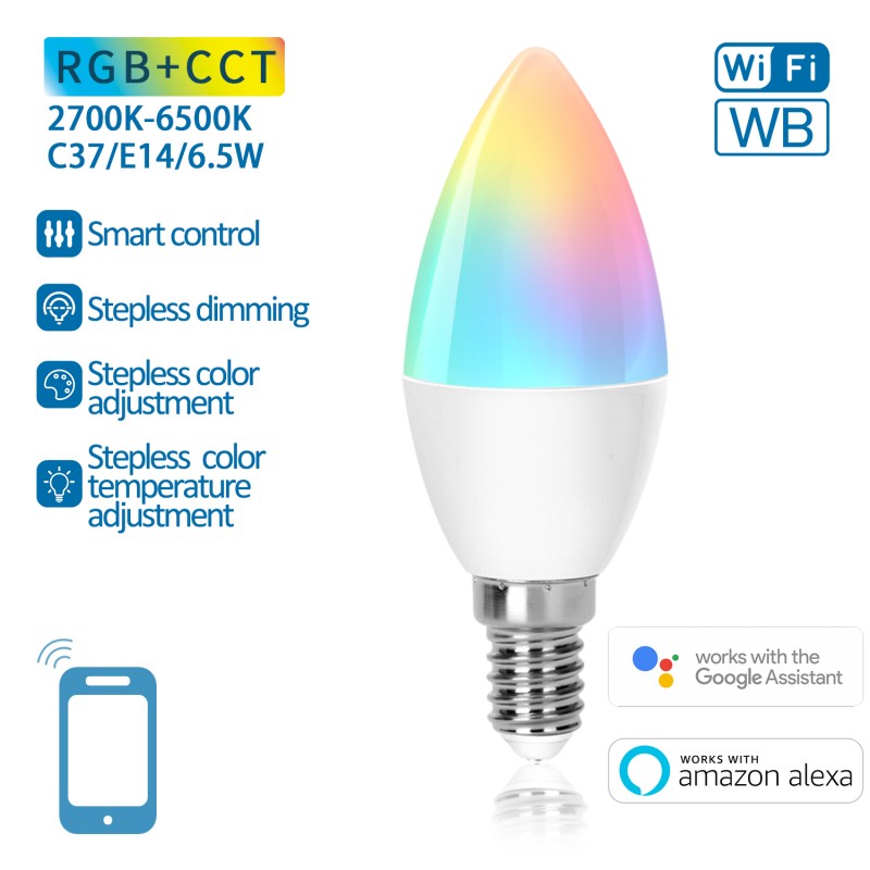Aigostar Lampadina LED Smart WiFi C37 6.5W E14 Alexa Google Home