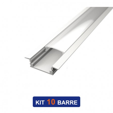 Kit 10 Barre Profilo in Alluminio da Incasso per Striscia Led Anodizzato 2mt