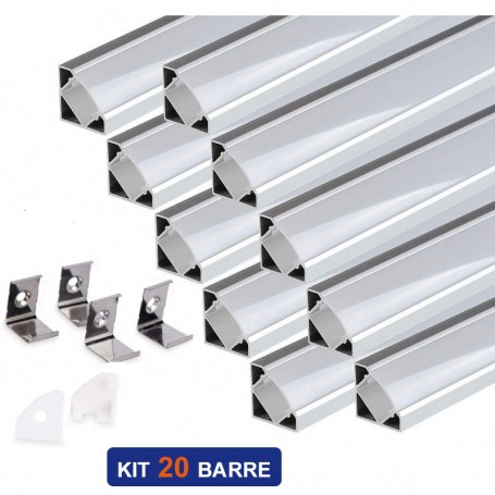Kit 20 Barre Profilo in Alluminio Angolare per Striscia Led Anodizzato da 2MT
