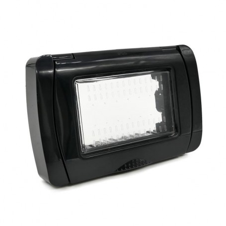 Placca Copertura Stagna Idrobox 3 Moduli Nera IP55 Compatibile Con Vimar Plana