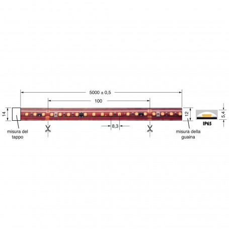 Striscia Led 2835 220V serie DUEVENTI 17W/MT IP65 Luce Naturale 4000K