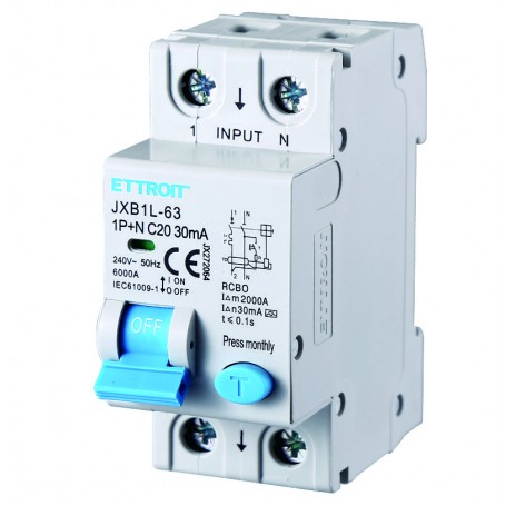Ettroit Magnetotermico Differenziale 1P+N 20A 30mA 220V-6KA CLASSE A JX272064