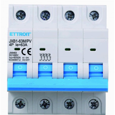 Ettroit 4P Interruttore Magnetotermico Fotovoltaico DC 63A 6kA 1000VJX6463