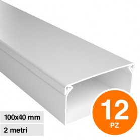Canalina Passacavi Bianca 100X40 In Plastica e Coperchio Lunghezza 2 Metri ART. 56210040 ELMARK Kit 12 Barre
