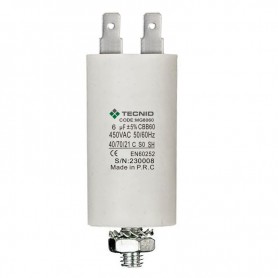 Condensatore Permanente Per Motori Elettrici 6 µF 450V. Dado M8
