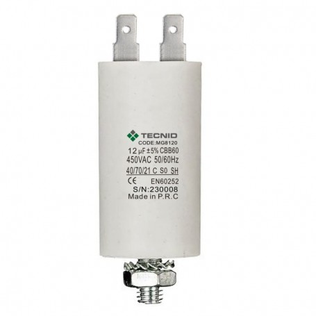 Condensatore Permanente Per Motori Elettrici 12 µF 450V. Dado M8