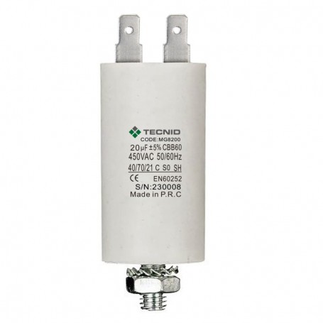 Condensatore Permanente Per Motori Elettrici 20 µF 450V. Dado M8