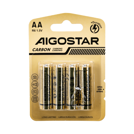 Batterie Aigostar AA Stilo Zinco Carbone 1.5V Confezione da 4 Pile
