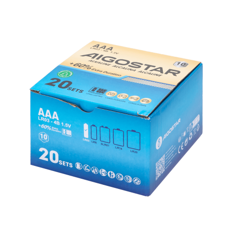 Pack 20 Blister da 4 Batterie Aigostar AAA Ministilo 1.5V Alcalina