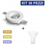 KIT 36 Portafaretti Gesso Ceramico Slim Rotondo da Incasso + 36 Lampadine GU10