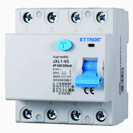 Ettroit Interruttore Differenziale Puro 4P 40A 300mA 380V-6KA CLASSE A JX344068