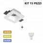 KIT 15 Portafaretti Gesso Ceramico Quadrato da Incasso + 15 Lampadine GU10