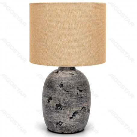Lampada da Tavolo Abat Jour E14 in Ceramica Marrone e Grigio