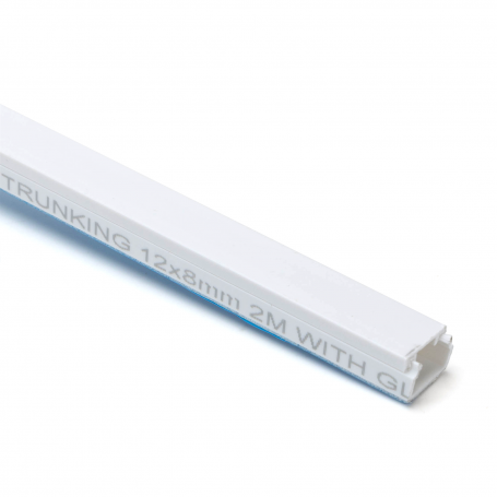 Canalina Passacavi Bianca Adesiva 12 X 8 mm In Plastica e Coperchio Lunghezza 2 Metri