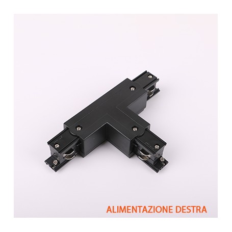 FSL Connettore Forma T Destra per Binario Trifase Colore Nero