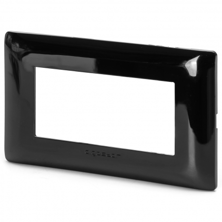 Placca 4 Moduli Nera Lucida In Plastica Compatibile Bticino Matix
