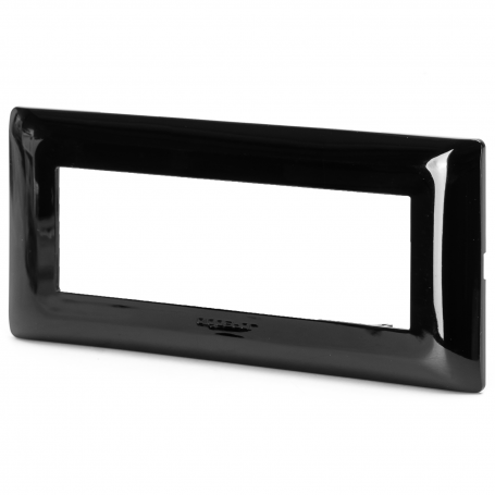 Placca 6 Moduli Nera Lucida In Plastica Compatibile Bticino Matix