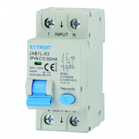 Ettroit Magnetotermico Differenziale 1P+N 10A 300mA 220V-6KA CLASSE A JX251068