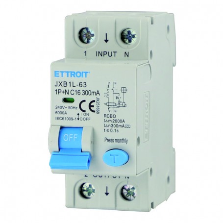 Ettroit Magnetotermico Differenziale 1P+N 16A 300mA 220V-6KA CLASSE A JX251668