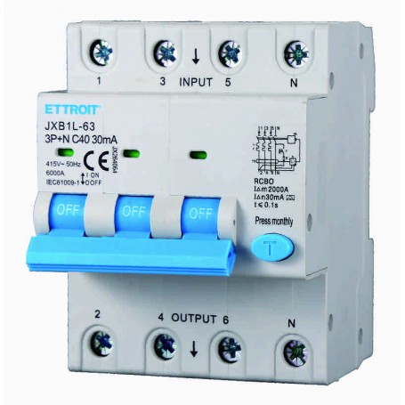 Ettroit Magnetotermico Differenziale 3P+N 40A 30mA 380V-6KA CLASSE A JX264064