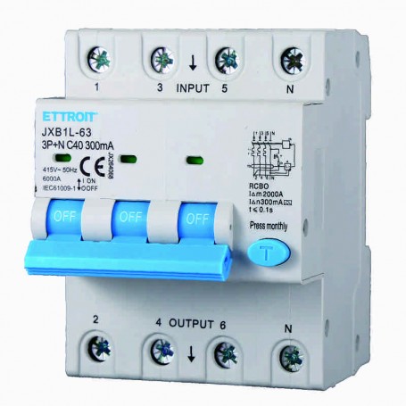 Ettroit Magnetotermico Differenziale 3P+N 40A 300mA 380V-6KA CLASSE A JX264068