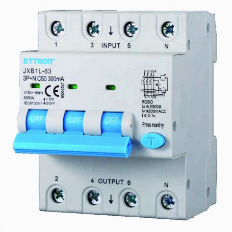 Ettroit Magnetotermico Differenziale 3P+N 50A 300mA 380V-6KA CLASSE A JX265068