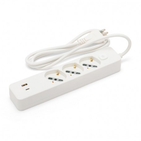 Ciabatta Multipresa 3 Posti Schuko e Bipasso + USB e Tipo C Cavo Da 1,5 mt