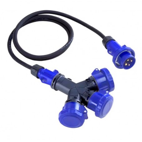 Moltiplicatore 3 Uscite con cavo IP67 - spina 2P+T 16A - prese 2P+T 16A 220V - ROSI 1001552