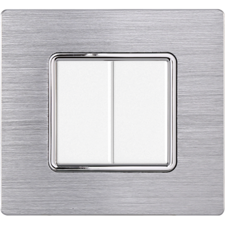 Placca in Alluminio Silver Lucido Compatibile Bticino Matix - 2 Posti - Ettroit