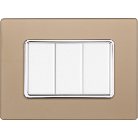 Placca in Vetro Oro Compatibile Bticino Matix - 3 Posti - Ettroit