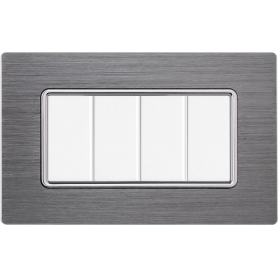 Placca in Alluminio Silver Compatibile Bticino Matix - 4 Posti - Ettroit
