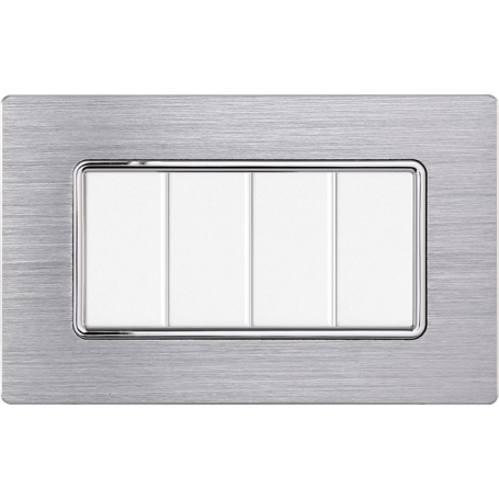 Placca in Alluminio Silver Lucido Compatibile Bticino Matix - 4 Posti - Ettroit