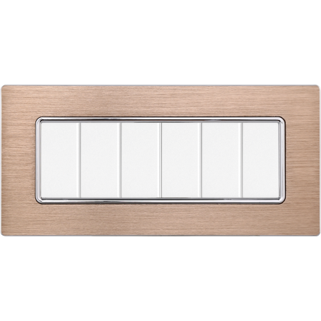 Placca in Alluminio Oro Compatibile Bticino Matix - 6 Posti - Ettroit