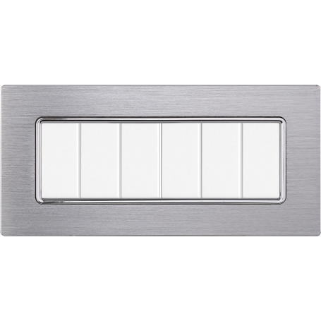 Placca in Alluminio Silver Lucido Compatibile Bticino Matix - 6 Posti - Ettroit