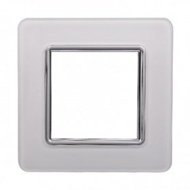 Placca in Vetro Bianca Compatibile Vimar Plana - 2 Posti - Ettroit