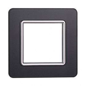 Placca in Vetro Acciaio Scuro Compatibile Vimar Plana - 2 Posti - Ettroit