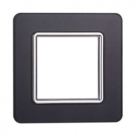 Placca in Vetro Acciaio Scuro Compatibile Vimar Plana - 2 Posti - Ettroit