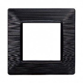 Placca in Plastica Nera Satinata Compatibile Vimar Plana - 2 Posti - Ettroit
