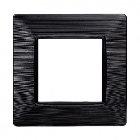 Placca in Plastica Nera Satinata Compatibile Vimar Plana - 2 Posti - Ettroit