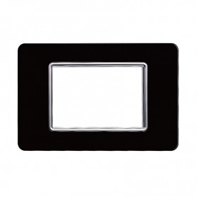 Placca in Vetro Nera Compatibile Vimar Plana - 3 Posti - Ettroit