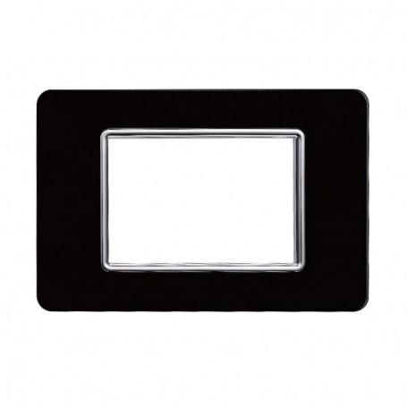 Placca in Vetro Nera Compatibile Vimar Plana - 3 Posti - Ettroit