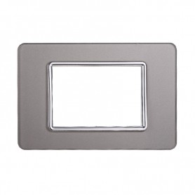 Placca in Vetro Silver Compatibile Vimar Plana - 3 Posti - Ettroit