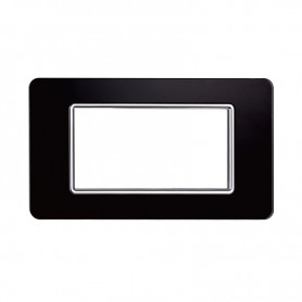 Placca in Vetro Nera Compatibile Vimar Plana - 4 Posti - Ettroit