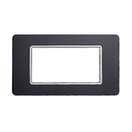 Placca in Vetro Acciaio Scuro Compatibile Vimar Plana - 4 Posti - Ettroit