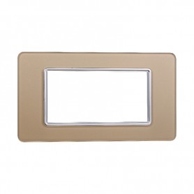 Placca in Vetro Oro Compatibile Vimar Plana - 4 Posti - Ettroit