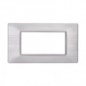 Placca in Plastica Silver Satinata Compatibile Vimar Plana - 4 Posti - Ettroit